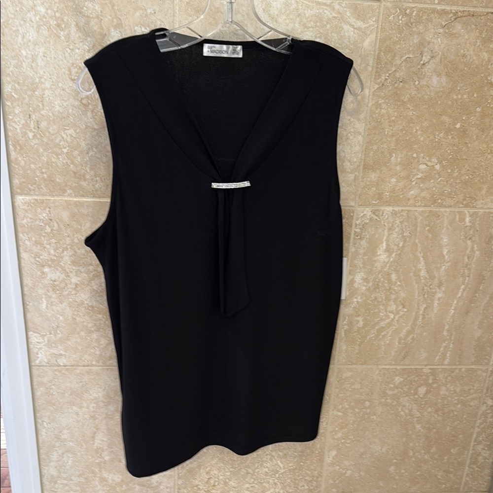 89th & Madison Black Tie Front Blouse with Sailor Collar